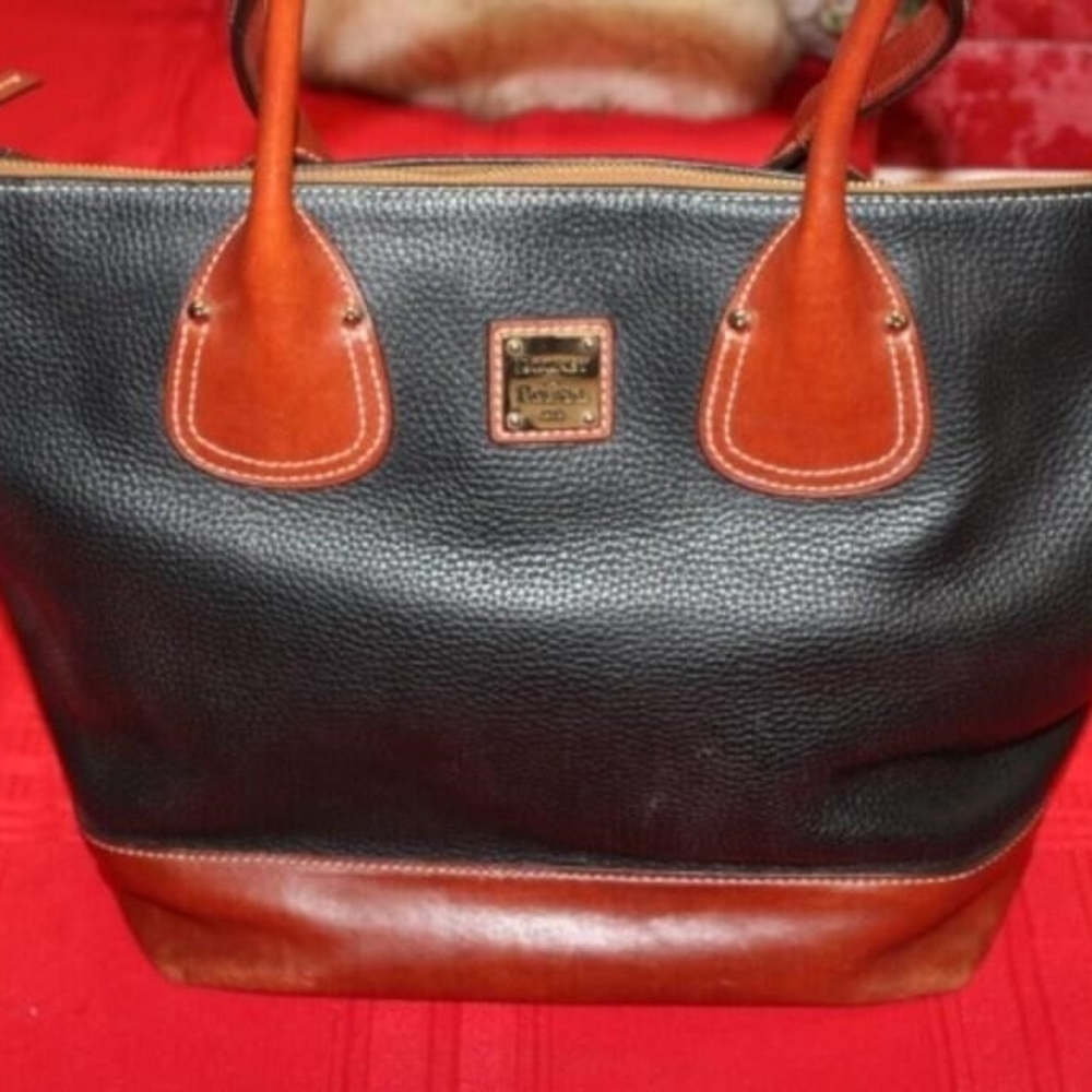 Dooney & Bourke Pebble Grain Leather Black/British Tan Tulip Shopper Tote